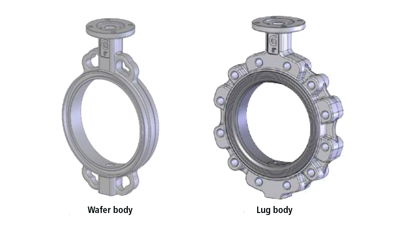 wafer body and lug body valves
